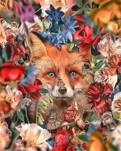 Load image into Gallery viewer, paint by numbers | fox hiding in the flowers | new arrivals flowers animals foxes advanced | FiguredArt