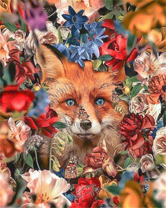 paint by numbers | fox hiding in the flowers | new arrivals flowers animals foxes advanced | FiguredArt