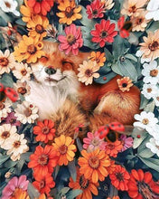 Load image into Gallery viewer, paint by numbers | fox relaxing in the flowers | new arrivals flowers animals foxes advanced | FiguredArt