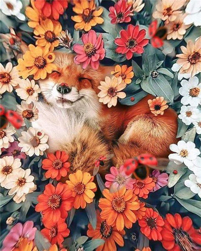 paint by numbers | fox relaxing in the flowers | new arrivals flowers animals foxes advanced | FiguredArt