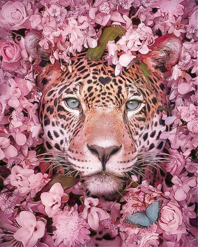 paint by numbers | panther hiding in the flowers | new arrivals flowers animals panthers advanced | FiguredArt