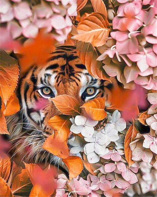 Tiger With Flowers - NEW Paint By Numbers - Paint by numbers for adult
