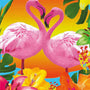 Duo of Pink Flamingos and Flowers