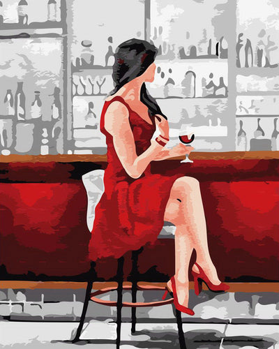 Woman in Red with Wine Glass