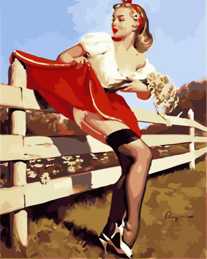 Vintage Pin-up with Fence