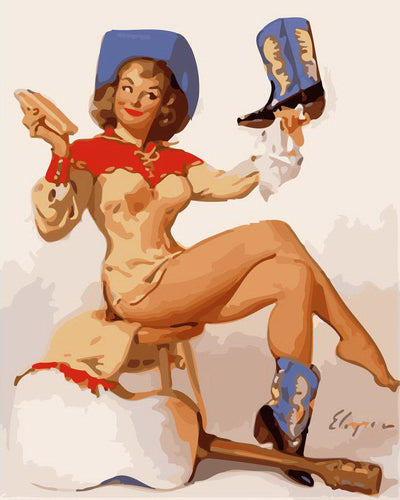 Vintage Pin-up with Blue Boots