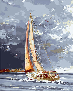 Paint by Numbers - Sailboat and clouds by the water