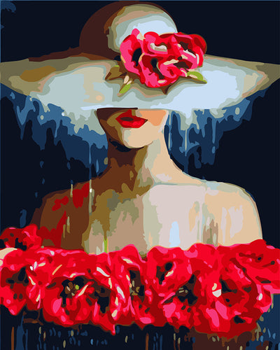Woman with Hat and Flowers
