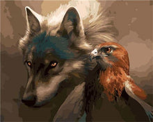 Load image into Gallery viewer, Paint by numbers | Wolf and Eagle | eagles animals advanced wolves birds | Figured&#39;Art