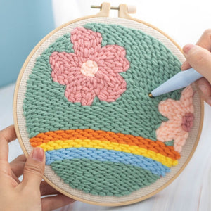 Punch Needle Kit - Flowers over a Rainbow – Figured'Art