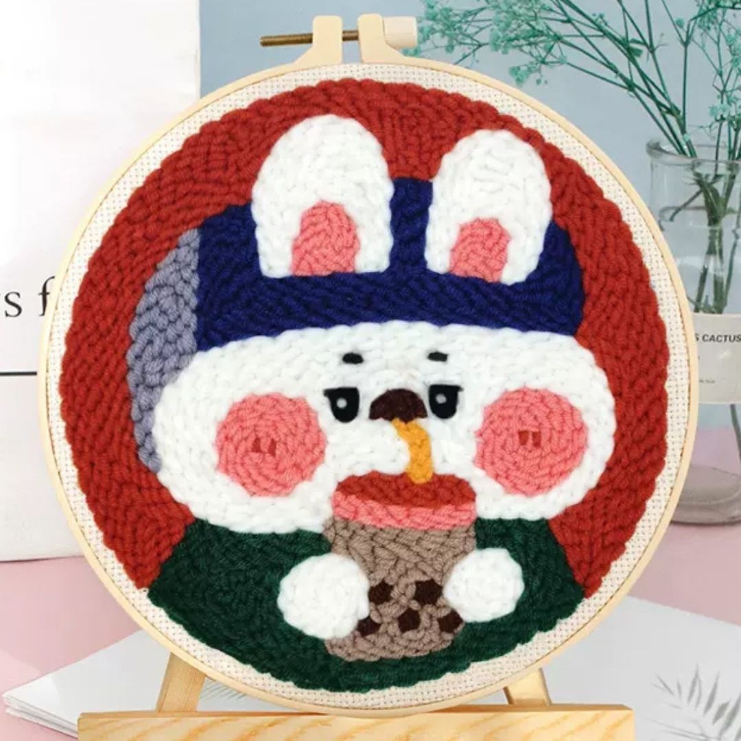 Punch Needle Kit - Bunny Van Gogh with Bubble Tea