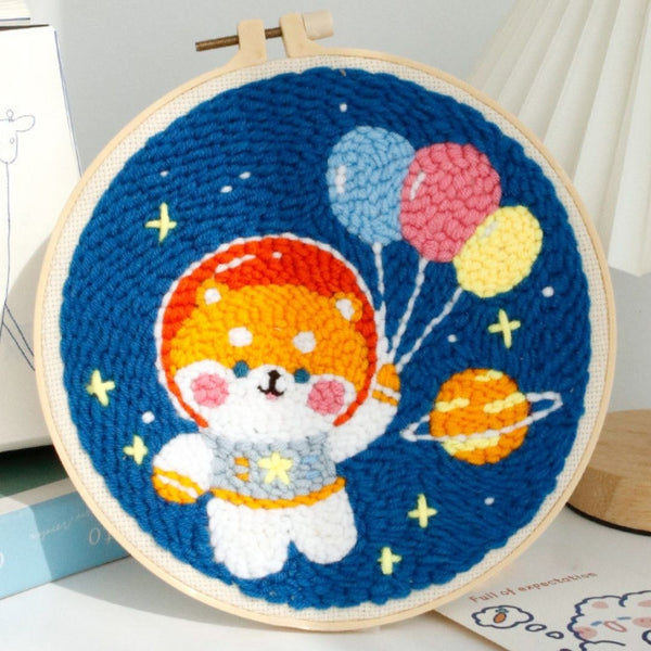 Punch Needle Kit - Cosmonaut Dog with Balloons
