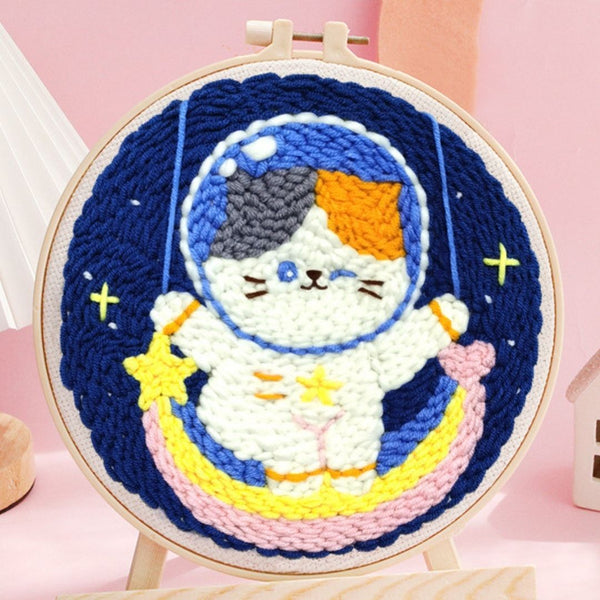 Punch Needle Kit - Cosmonaut Cat and Rainbow