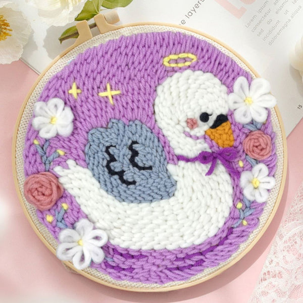 Punch Needle Kit - Swan with a Purple Ribbon