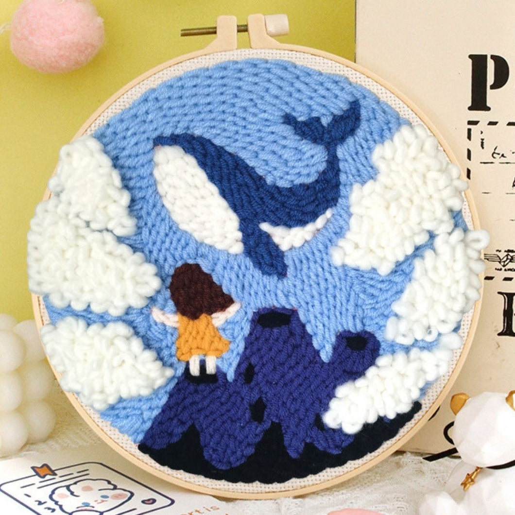 Punch Needle Kit - Little Girl and a Whale in the Sky