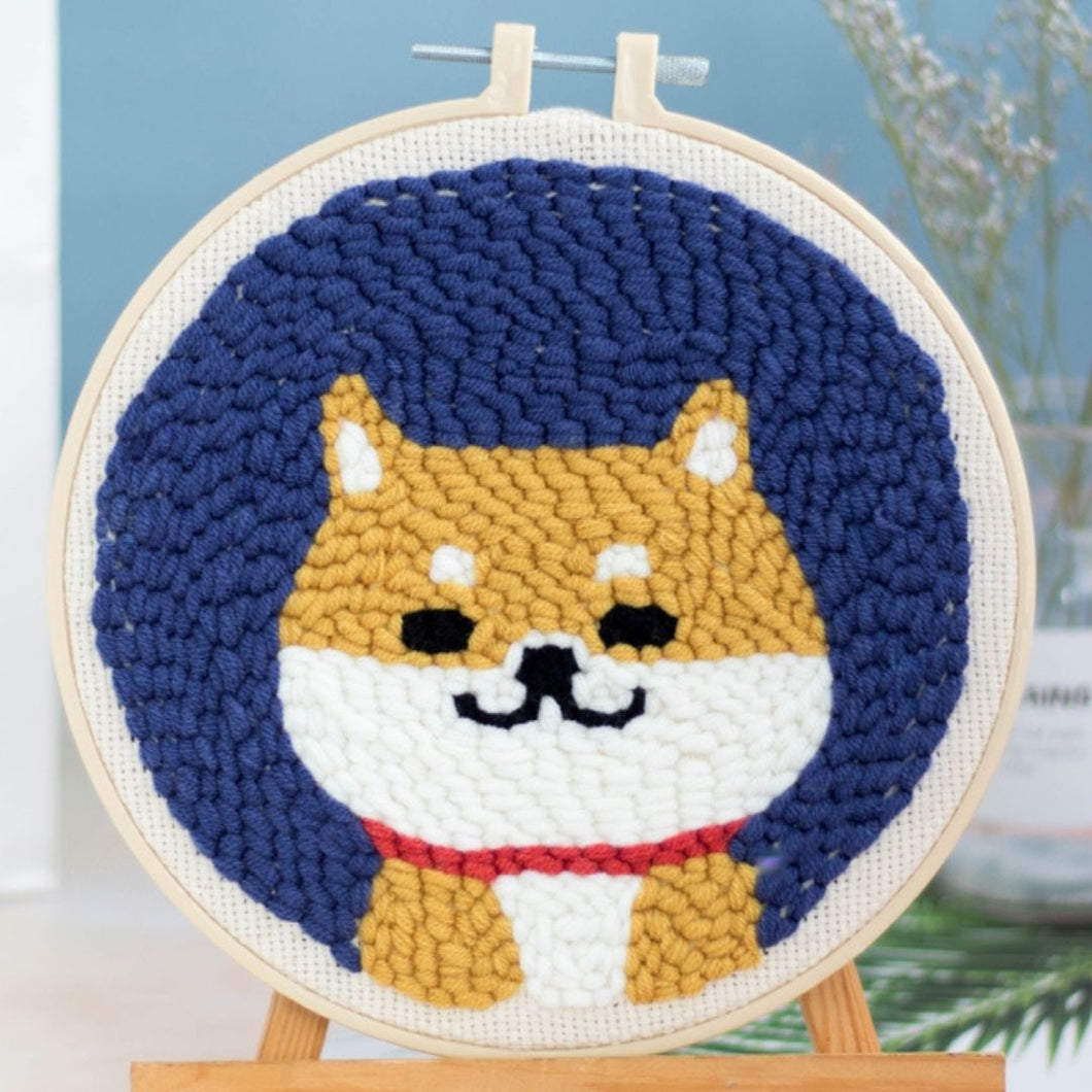 Punch Needle Kit - Shiba Inu dog with Blue background