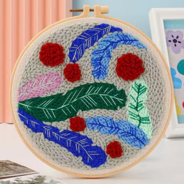 Punch Needle Kit - Feathers and Red Flowers