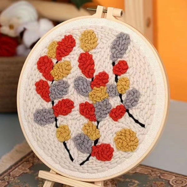 Punch Needle Kit - Colorful Branches on a Beige background