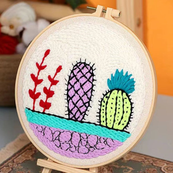 Punch Needle Kit - Colorful Cacti by a White Wall