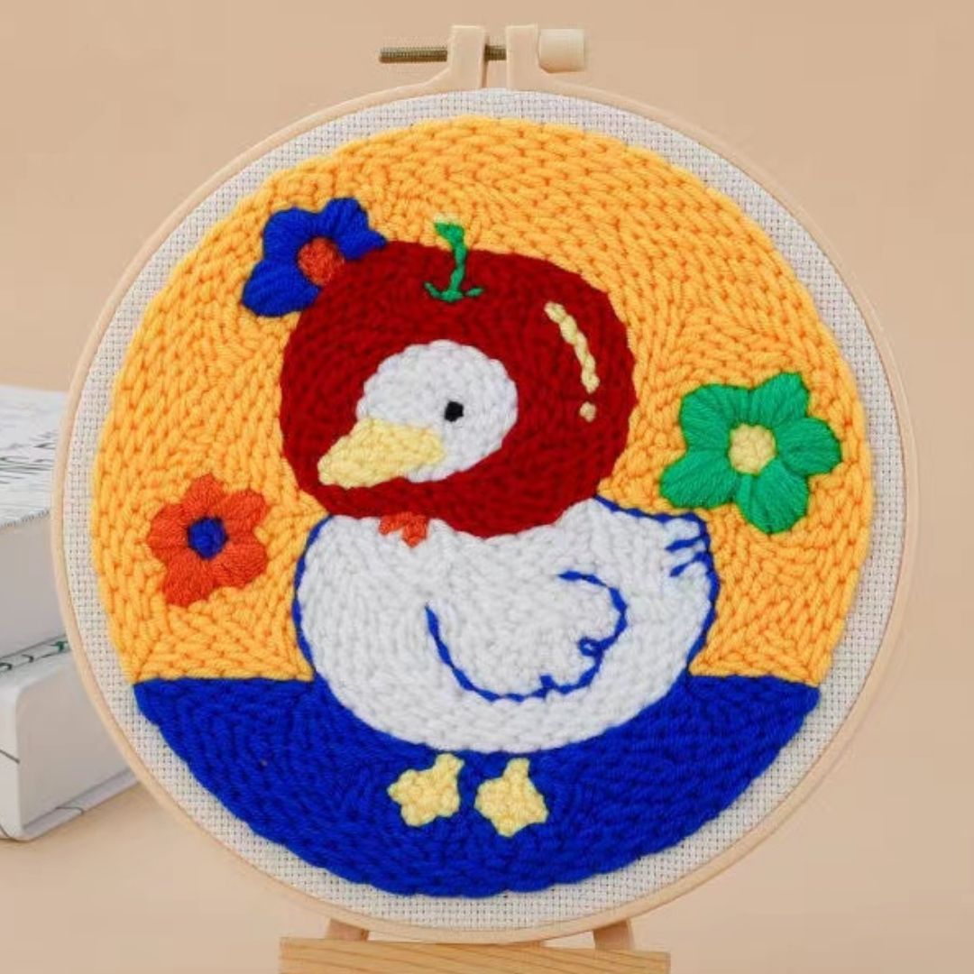 Punch Needle Kit - Baby Duck in an Apple Hat