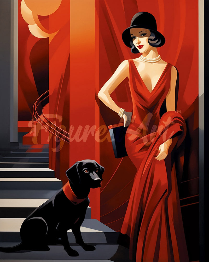 Diamond Painting - Art Deco Woman with her Dog