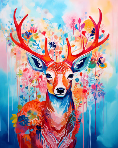 Diamond Painting - Colorful Deer in Bloom
