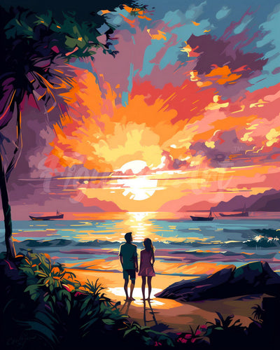 Diamond Painting - Couple and Colorful Sunset