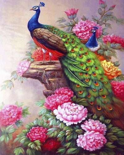 Diamond Painting - Peacocks and flowers