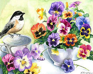 Diamond Painting - Flowers and little bird