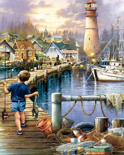 Diamond Painting - Child walking on the harbor