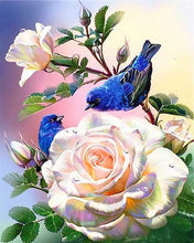 Load image into Gallery viewer, Diamond Painting - White flowers and blue birds