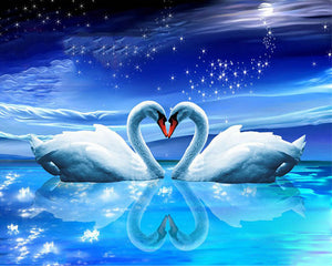 Diamond Painting - Swans and Heart under the Moon