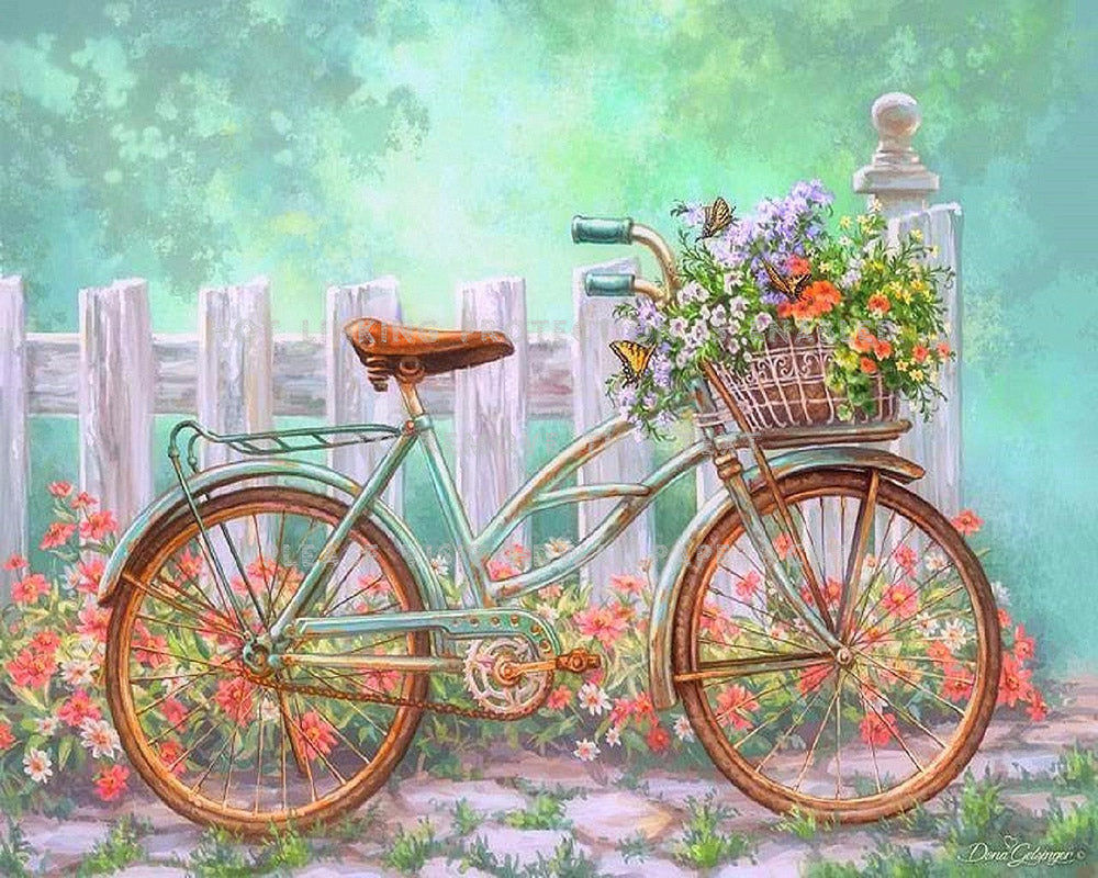 Diamond Painting - Flower-filled Bicycle