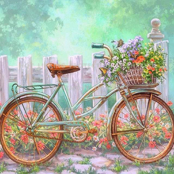 Diamond Painting - Flower-filled Bicycle