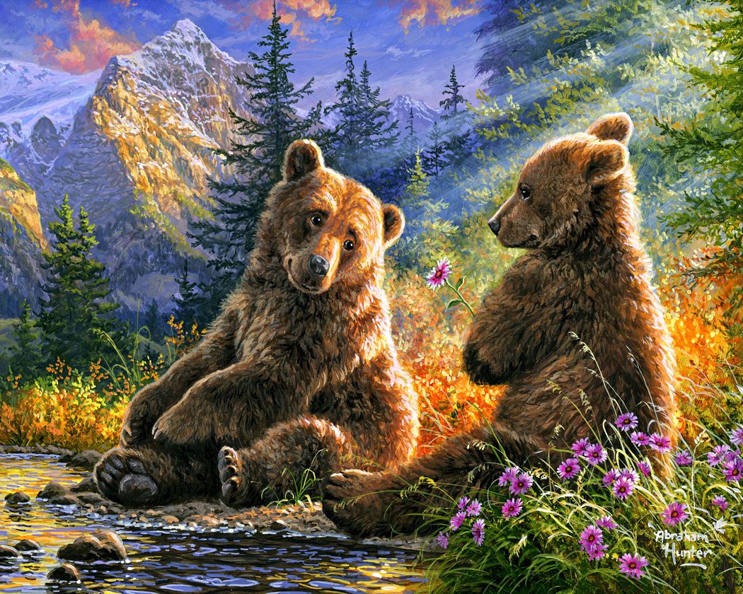Paint by numbers Sitting Bears Figured'Art new arrivals, advanced, landscapes, animals, bears, mountains