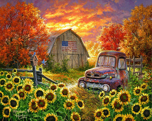 Paint by numbers Sunflowers in front of the barn Figured'Art new arrivals, advanced, landscapes, flowers