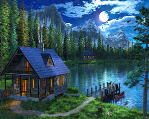 Paint by numbers | Nocturnal lake | forest intermediate new arrivals landscapes | Figured'Art