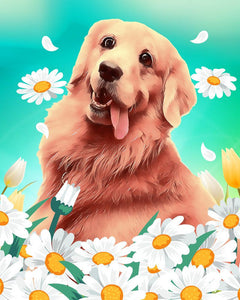 Diamond Painting - Golden retriever and daisies