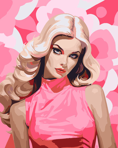 Paint by numbers kit Blonde Diva in Pink Figured'Art