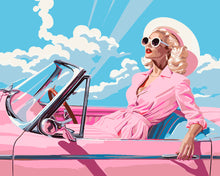 Load image into Gallery viewer, Paint by numbers kit Diva in a Pink Retro Car Figured&#39;Art