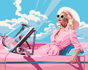 Paint by numbers kit Diva in a Pink Retro Car Figured'Art