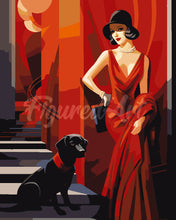 Load image into Gallery viewer, Paint by numbers kit Art Deco Woman with her Dog Figured&#39;Art
