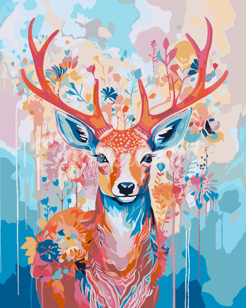 Paint by numbers kit for adults Colorful Deer in Bloom Figured'Art