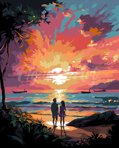 Paint by numbers kit Couple and Colorful Sunset Figured'Art