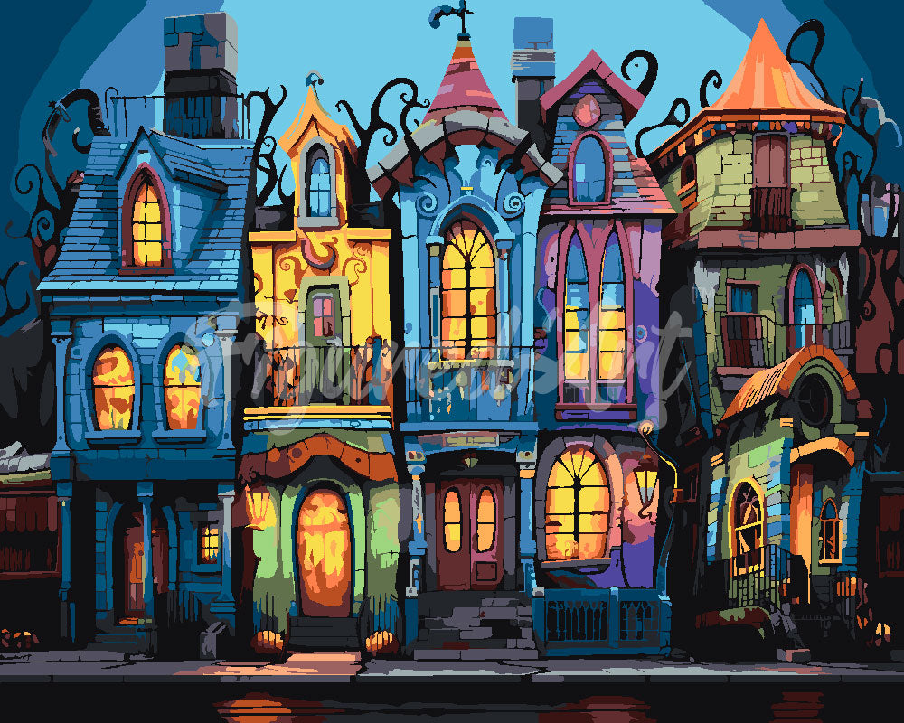 Paint by numbers kit Colorful Gothic Houses Figured'Art