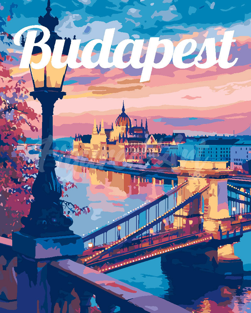 Paint by numbers kit Travel Poster Budapest at Dusk Figured'Art