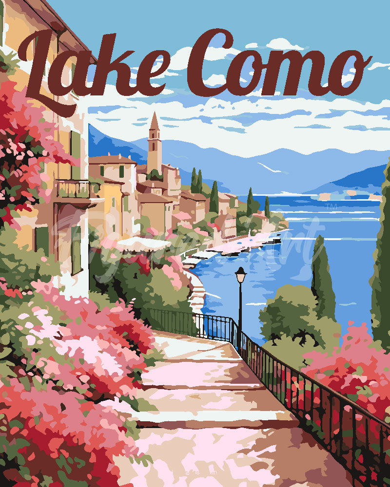 Paint by numbers kit Travel Poster Lake Como in Bloom Figured'Art