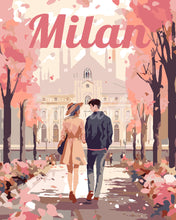 Load image into Gallery viewer, Paint by numbers kit Travel Poster Milan in Bloom Figured&#39;Art