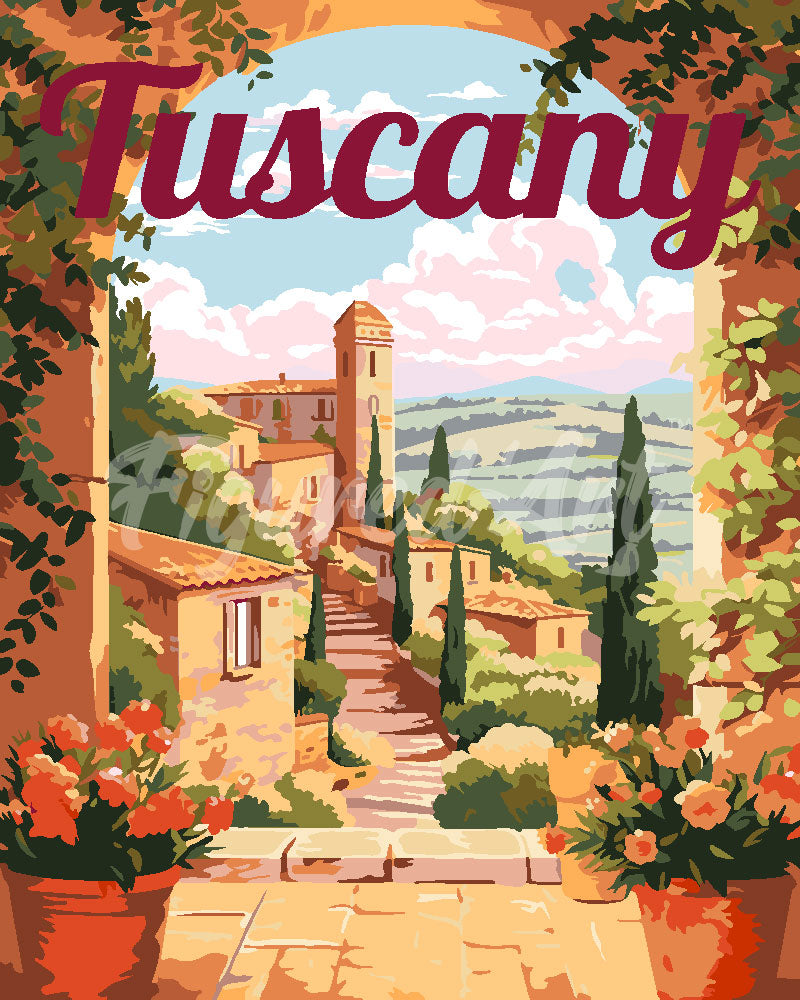 Paint by numbers kit Travel Poster Tuscany in Bloom Figured'Art