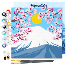 Load image into Gallery viewer, Mini Paint by numbers 8&quot;x8&quot; framed - Cherry blossom and Mount Fuji